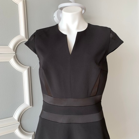 Network Black Fit and Flare Cap Sleeve Satin Trim Dress Size Medium - Picture 2 of 10